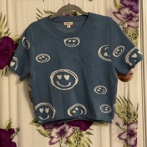 Debut Blue Smiley Face Short Sleeve Tee